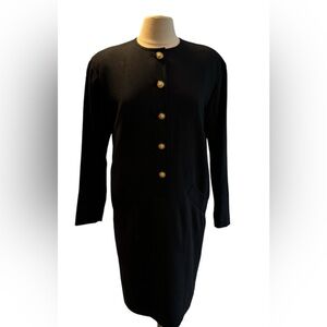 Vintage Evan Picone Wool Shift Dress Women’s Sz 6 Black Career Front Pockets